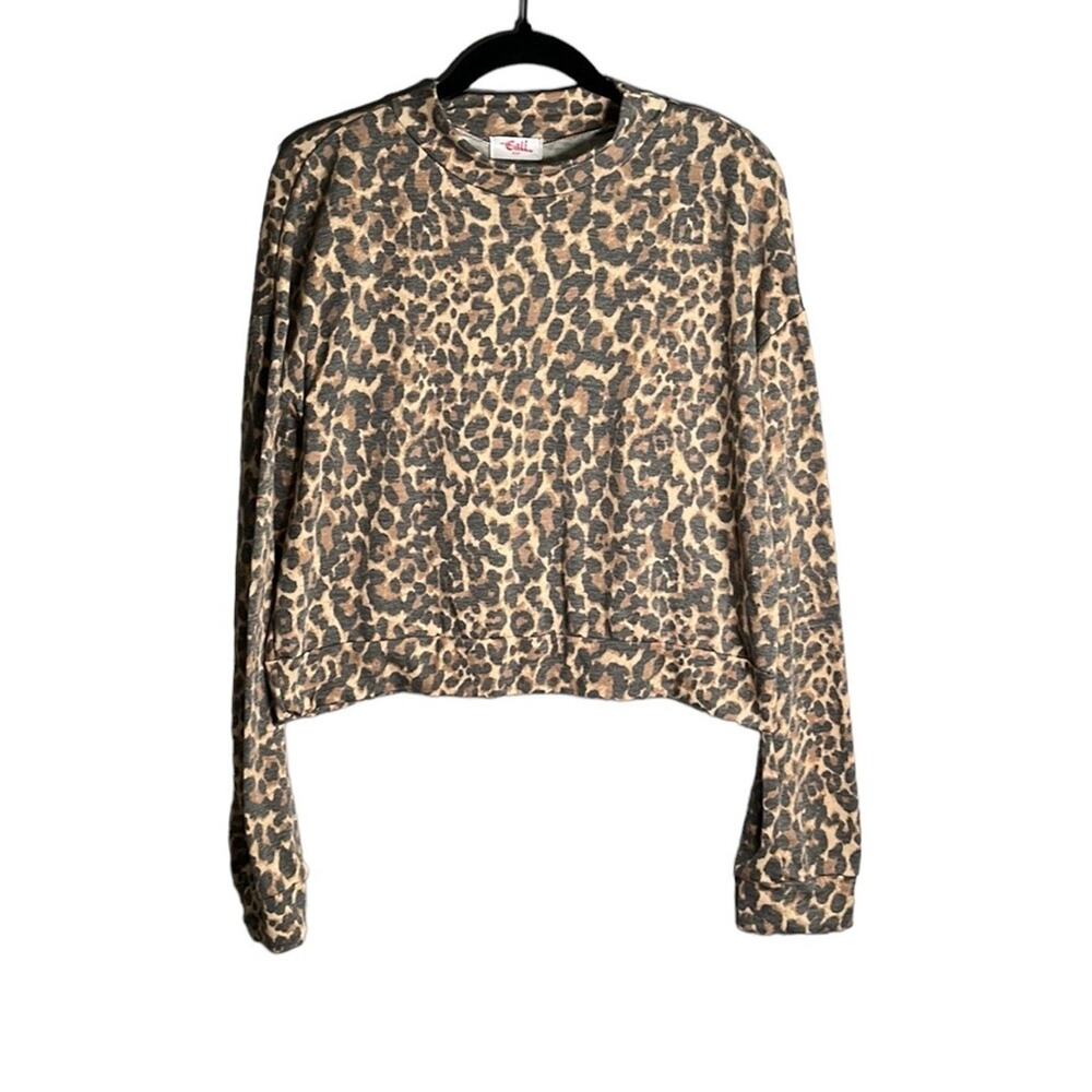 Cali Brown and Black Leopard Print Cropped Top With Mock Turtleneck Size XL